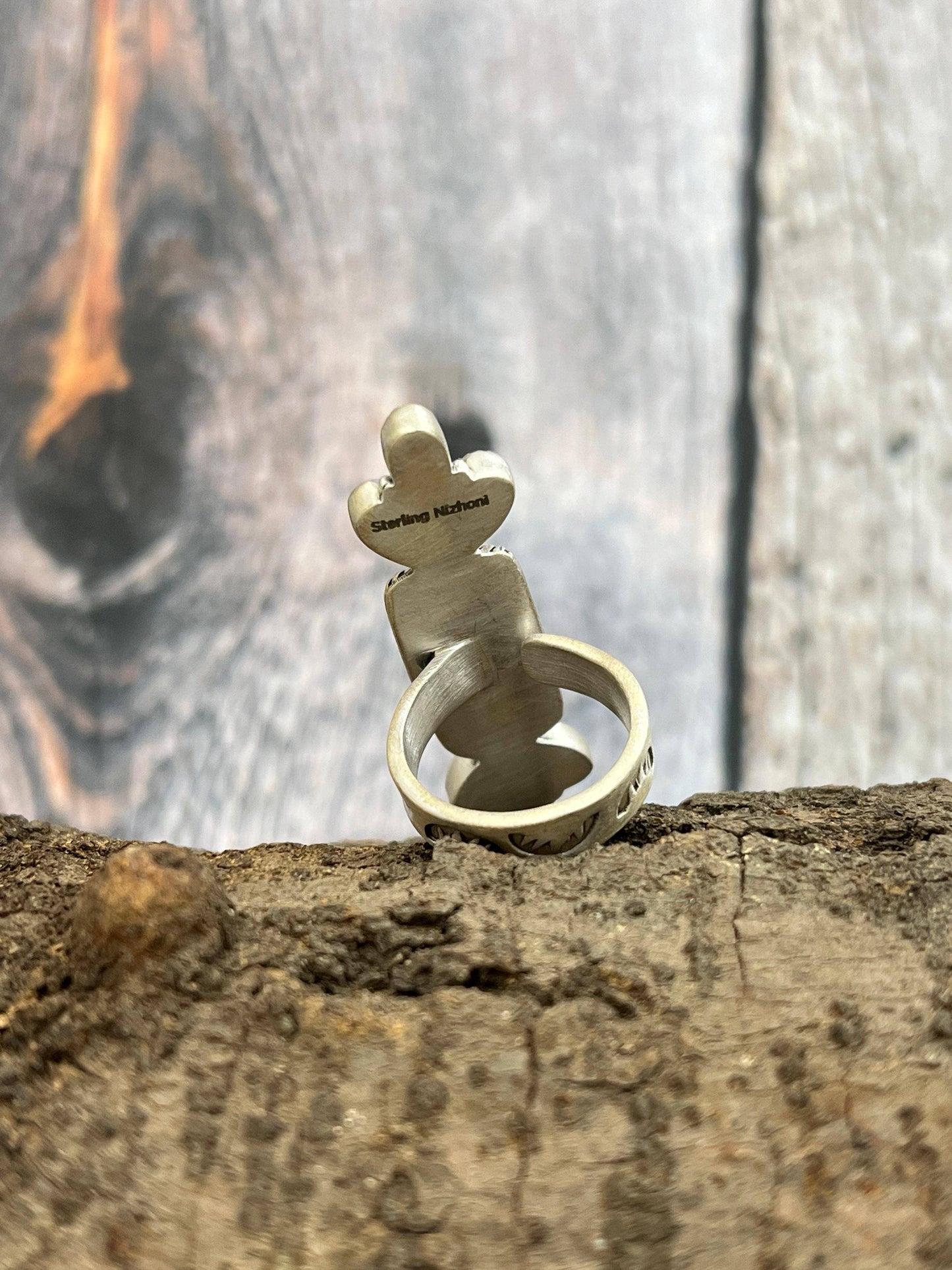 Handmade Sterling Silver Cotton Candy Turquoise Adjustable Ring with Signed Nizhoni