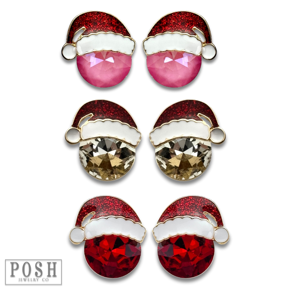 Rhinestone Santa hat earring