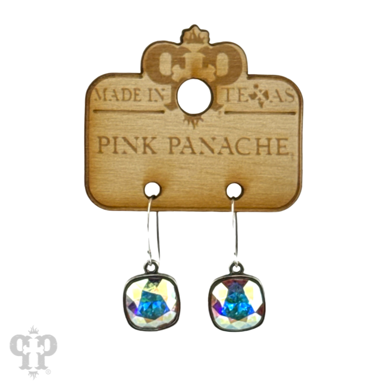 Austrian square crystal hook earring, 12mm