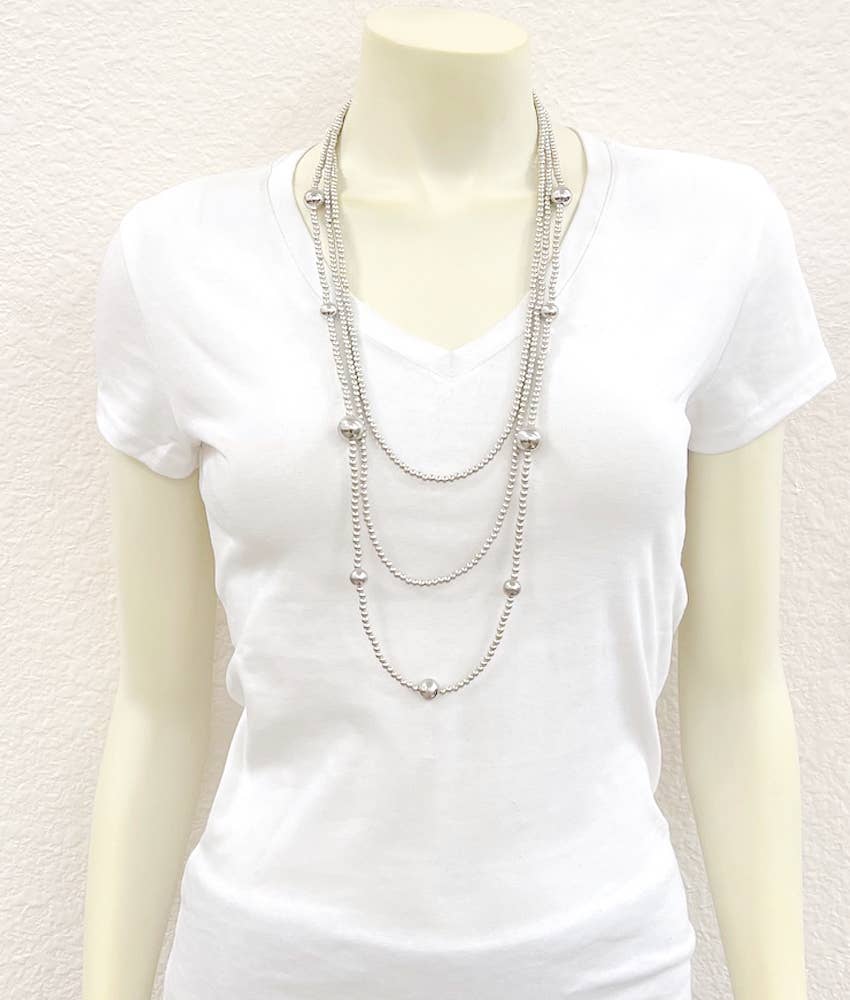 Borger Handmade Silver Navajo Bead Necklace