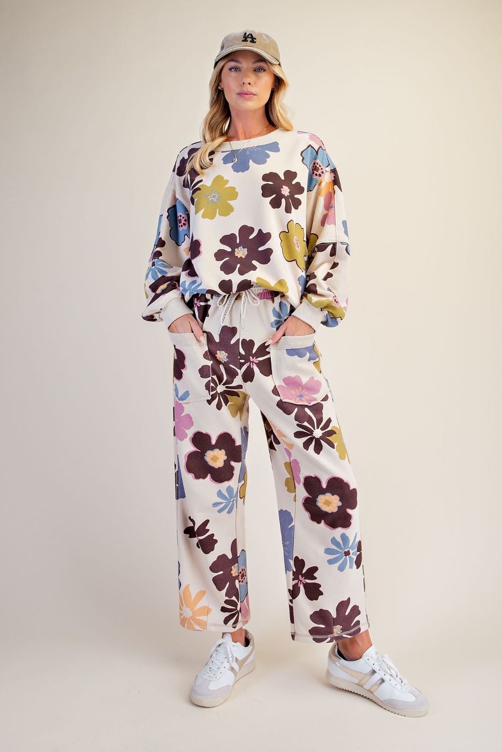 FLORAL PRINT WASHED TERRY PANTS