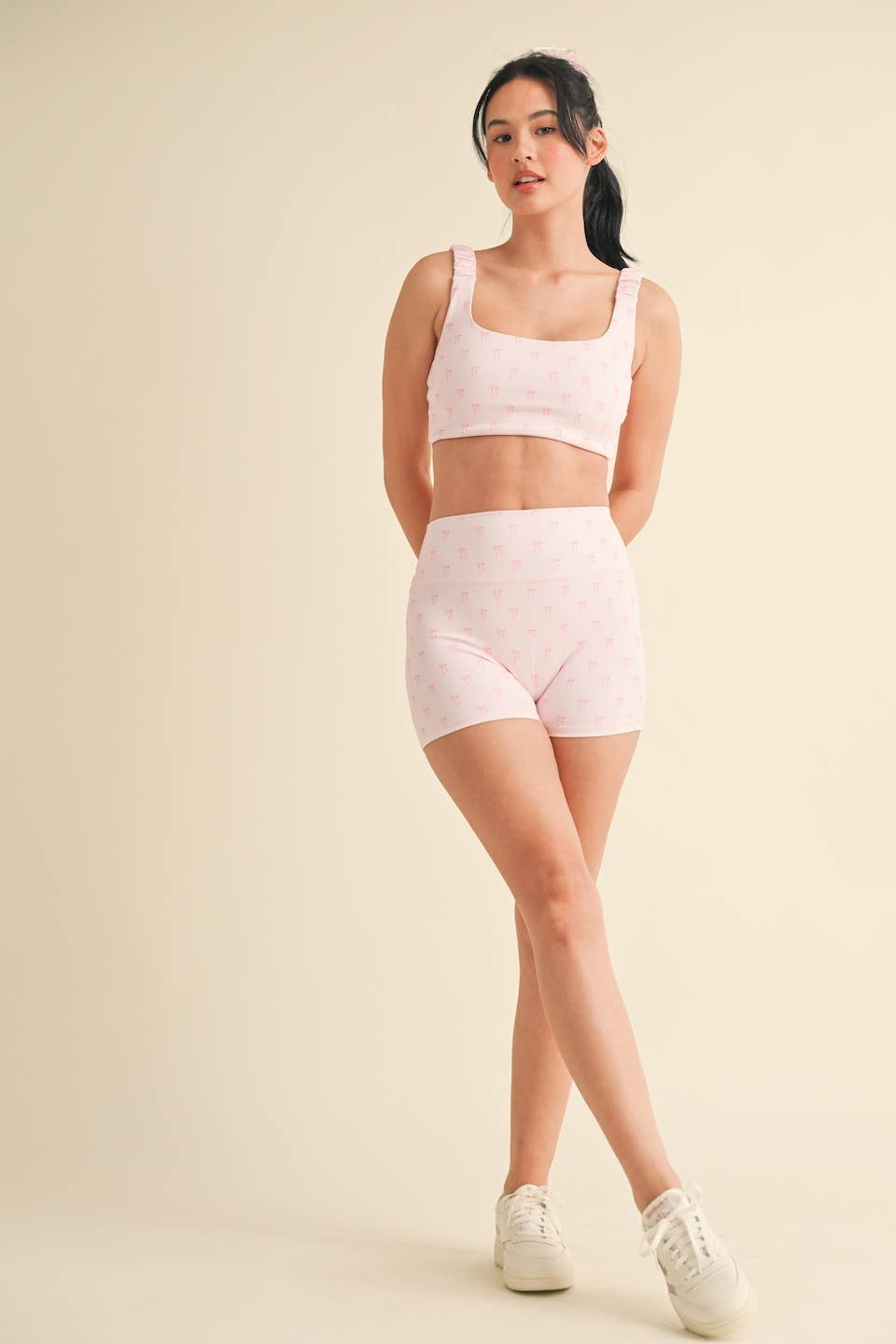 Bow Print Ruched Bra Top