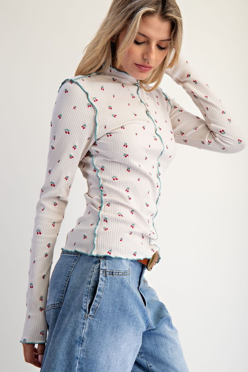 Cherry Embroidered Thermal Top