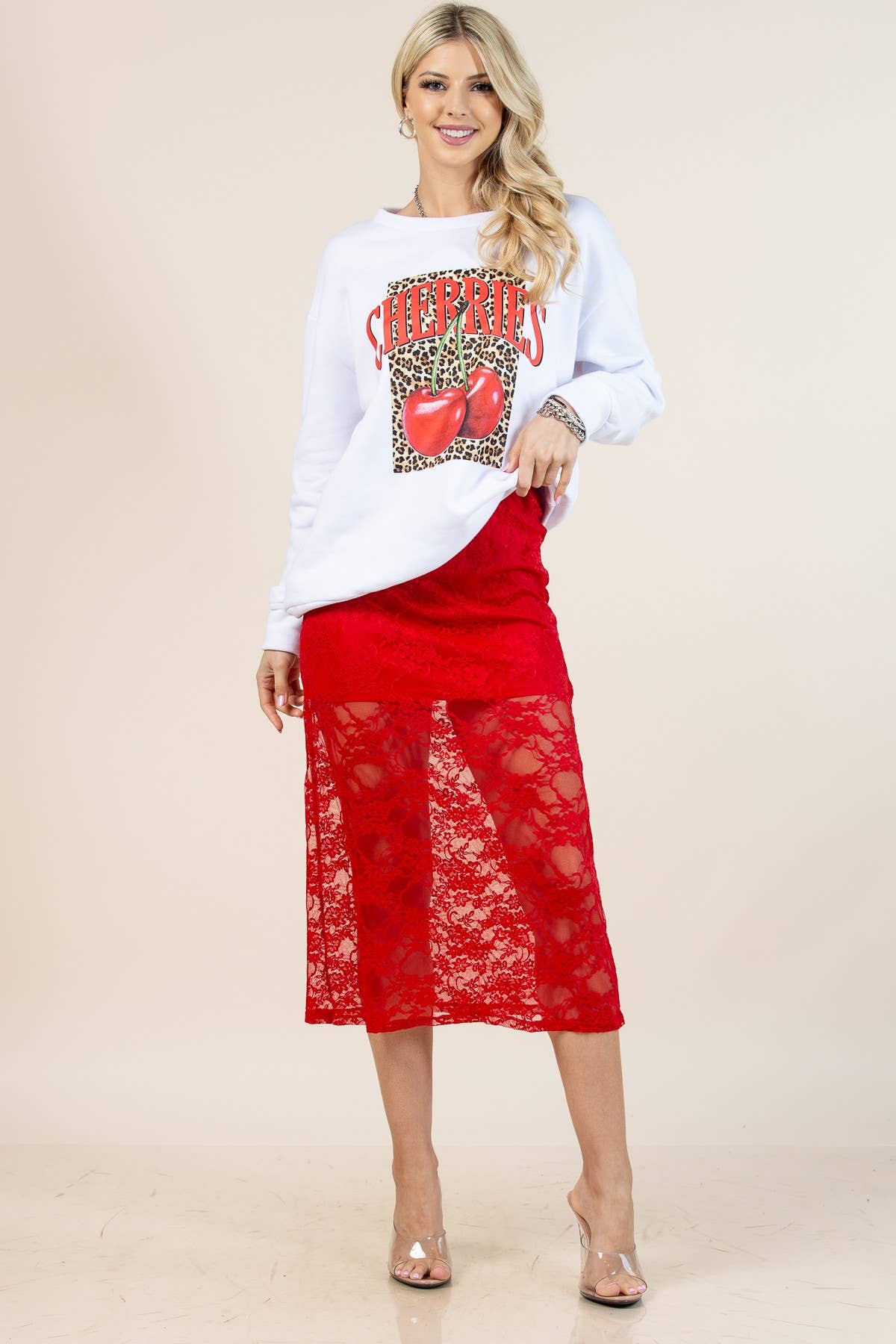 Camila-Camila Floral Lace Elastic Bend Skirt