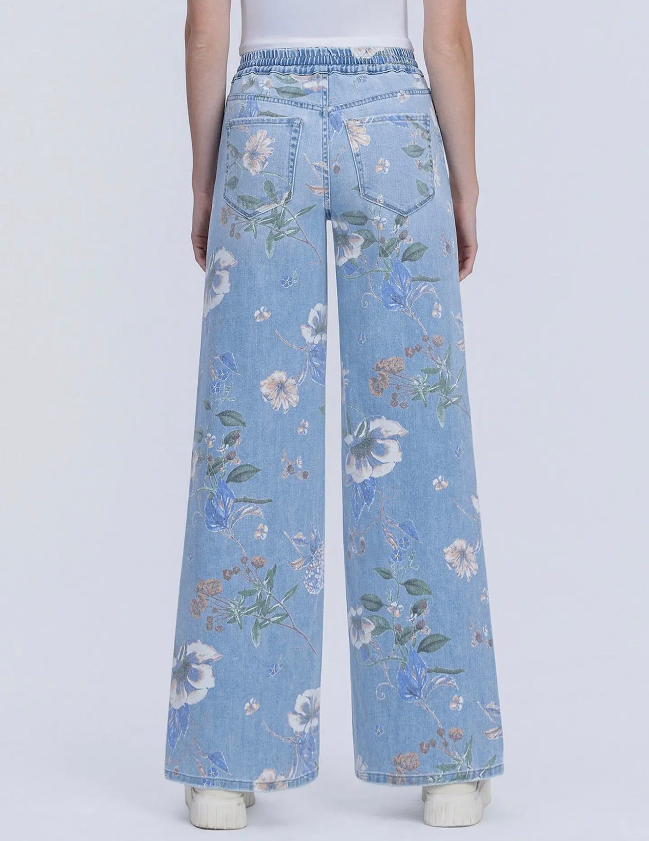 High Rise Drawstring Floral Print
Wide Jeans - VERVET by FLYING MONKEY