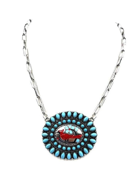 Western Cardinal Portrait Turquoise Necklace