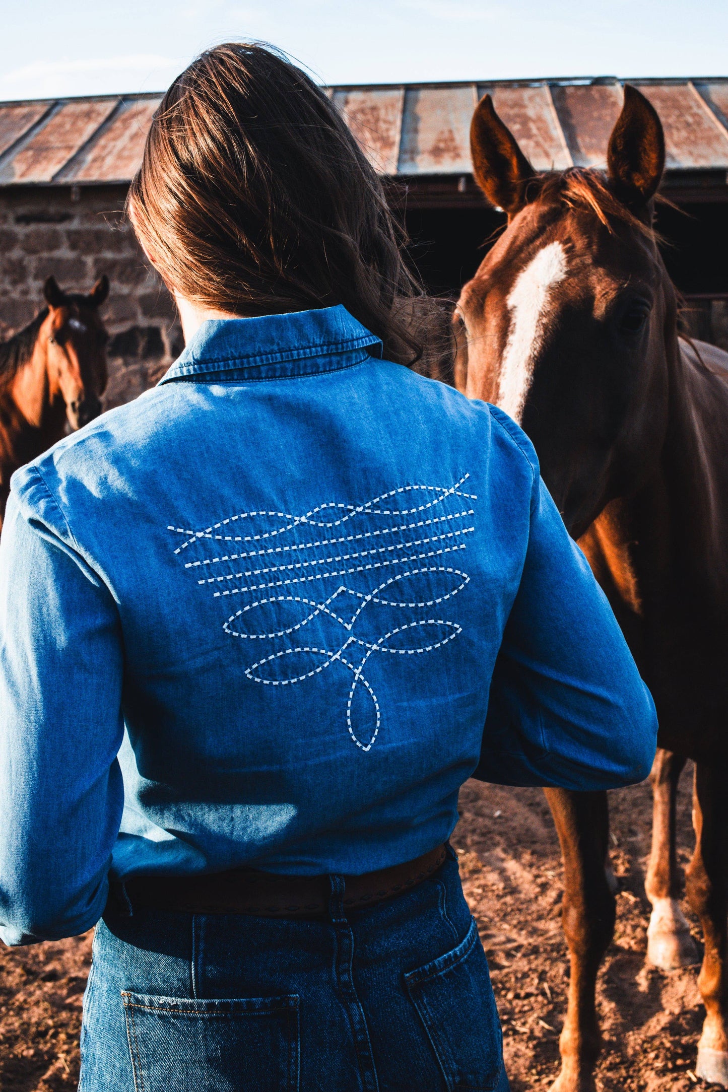 Boot Stitch Denim Pearl Snap Top