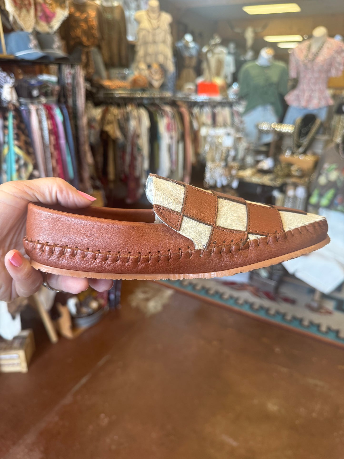 Hair On Hide Checkered Western Loafers / Moccasins