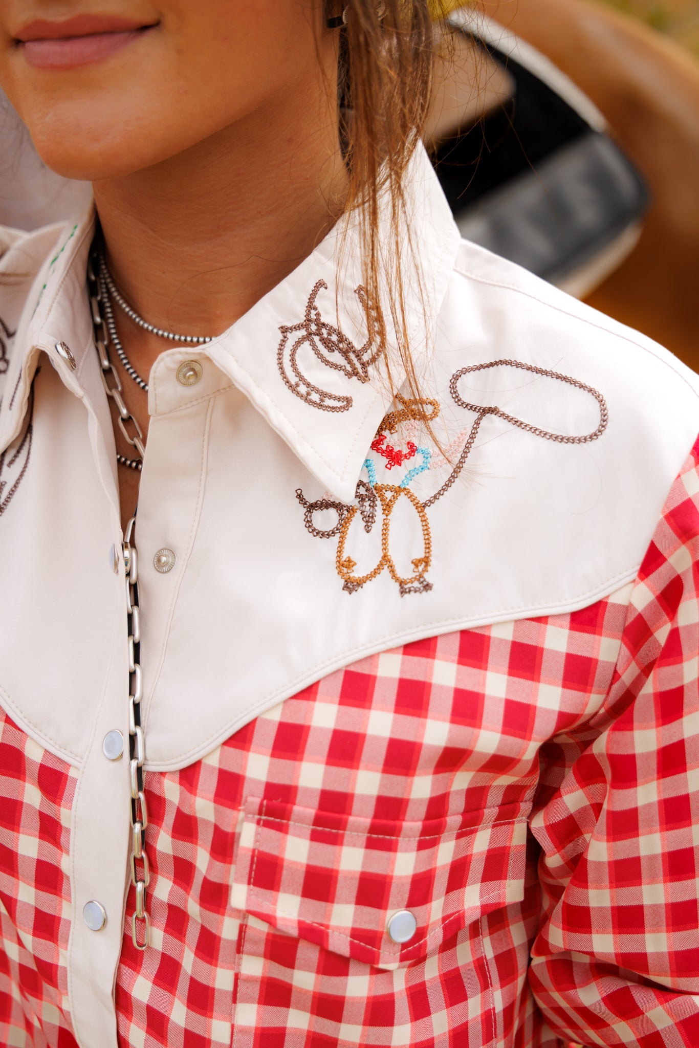 Red Gingham Pearl Snap