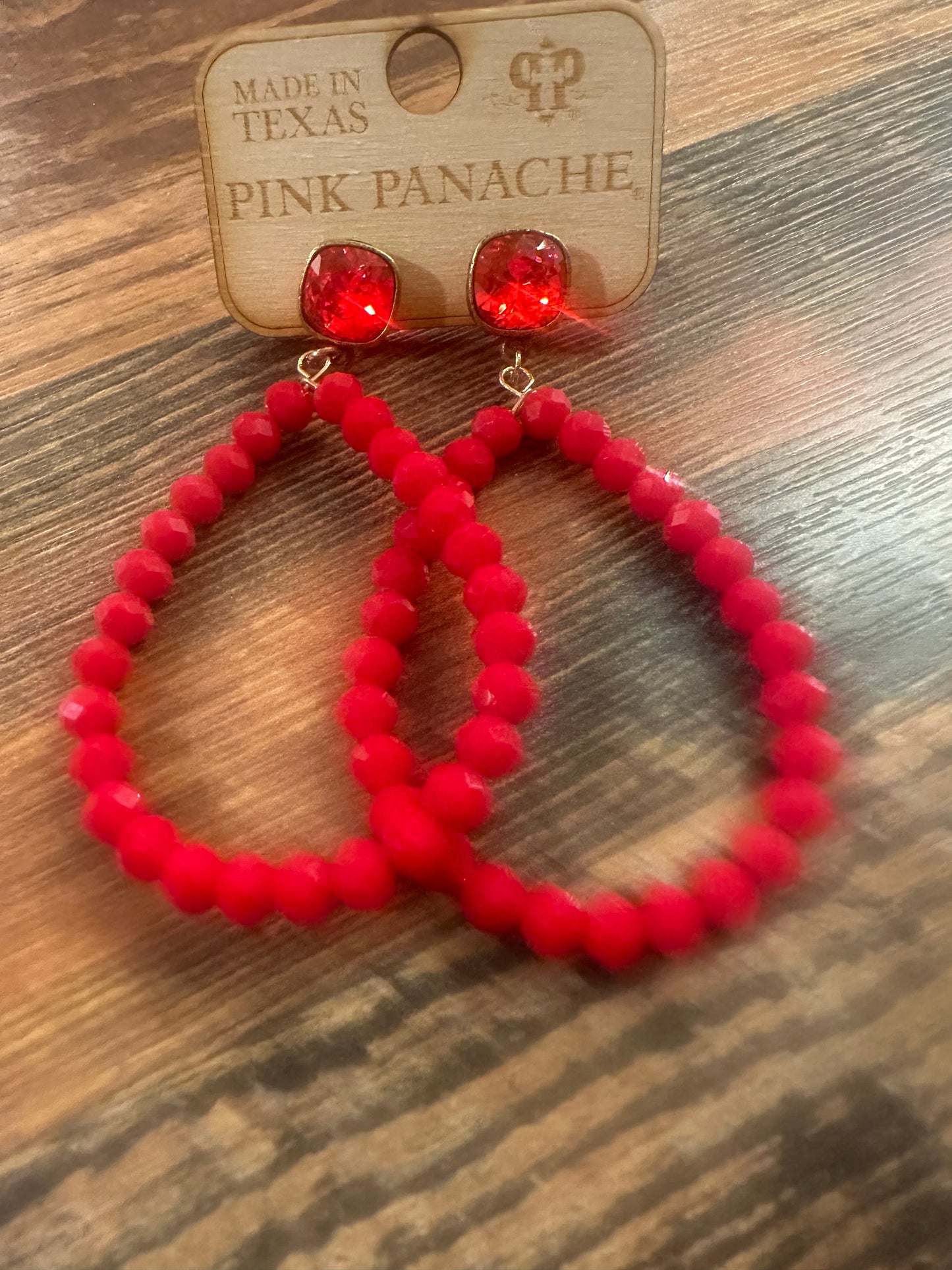 Red Beaded Teardrop Earrings