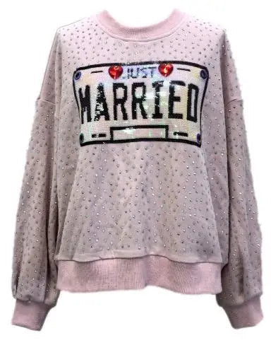Queen of Sparkles Pale Pink Rhinestone 'Just Married'
Sweatshirt