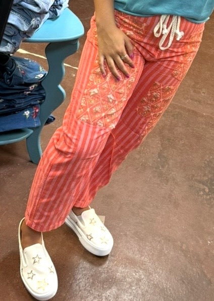 Cowboy Stripe Drawstring Barrel Pants