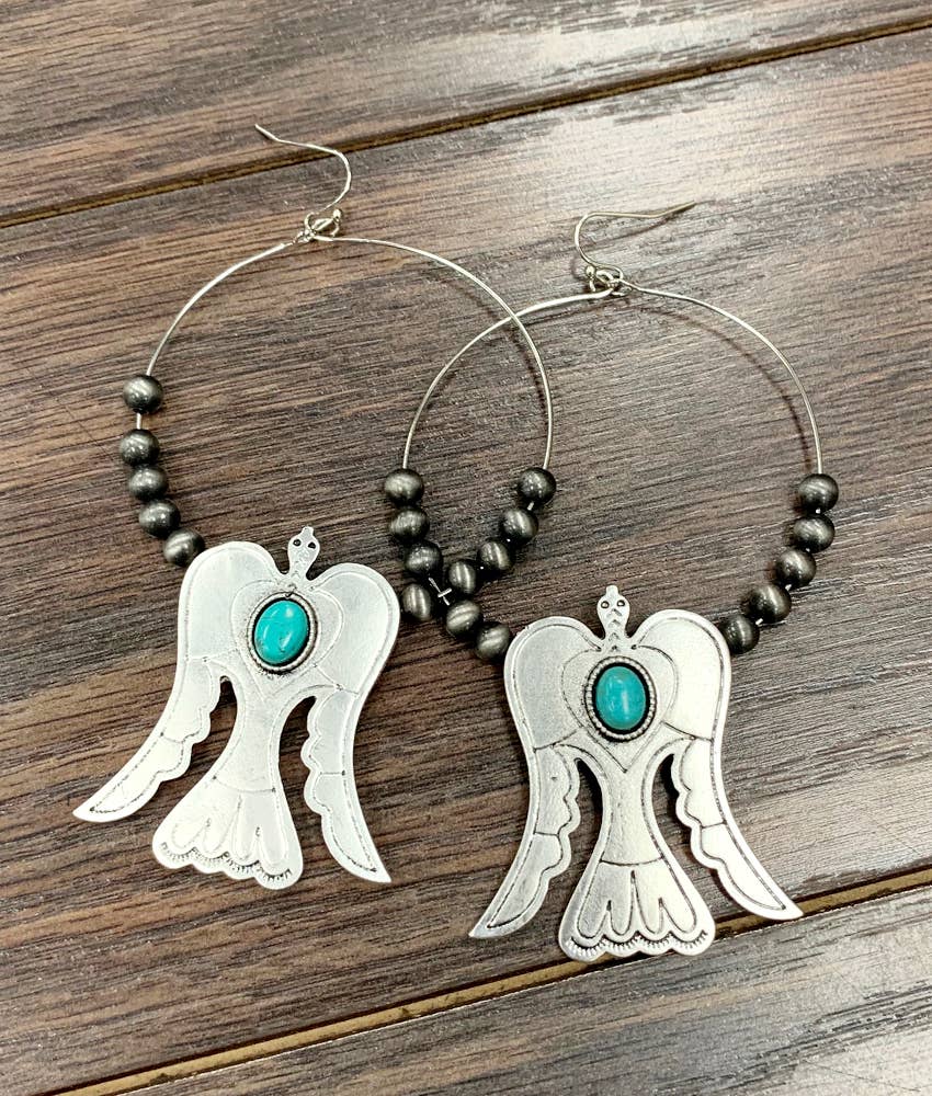 722487, 65mm Navajo Turquoise Hoop Earrings