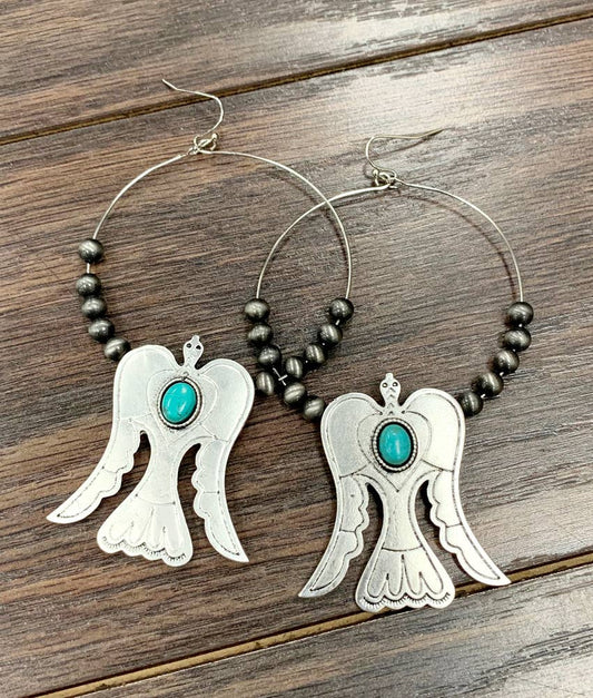722487, 65mm Navajo Turquoise Hoop Earrings
