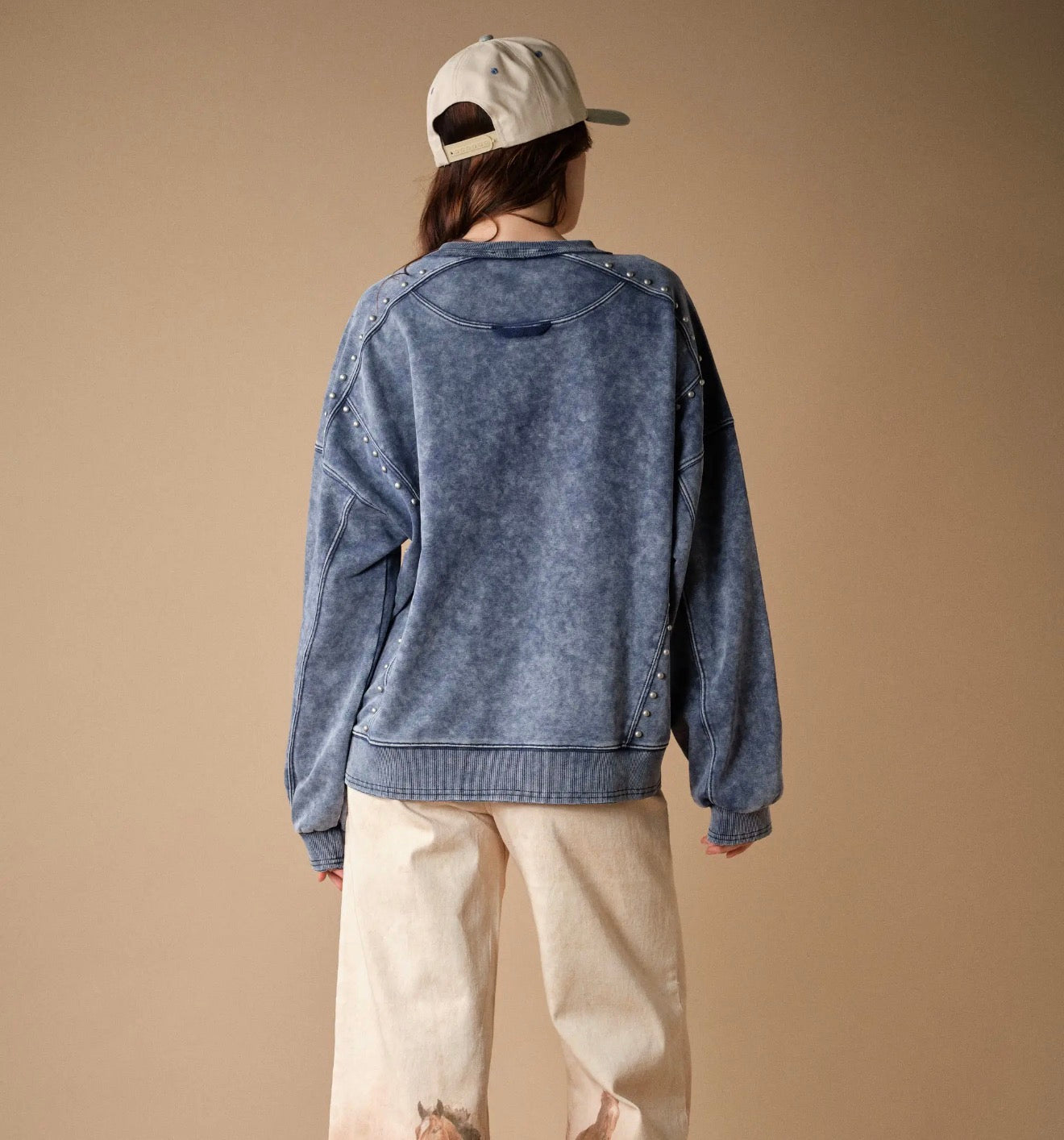 Horse Embroidery Stud Sweatshirt