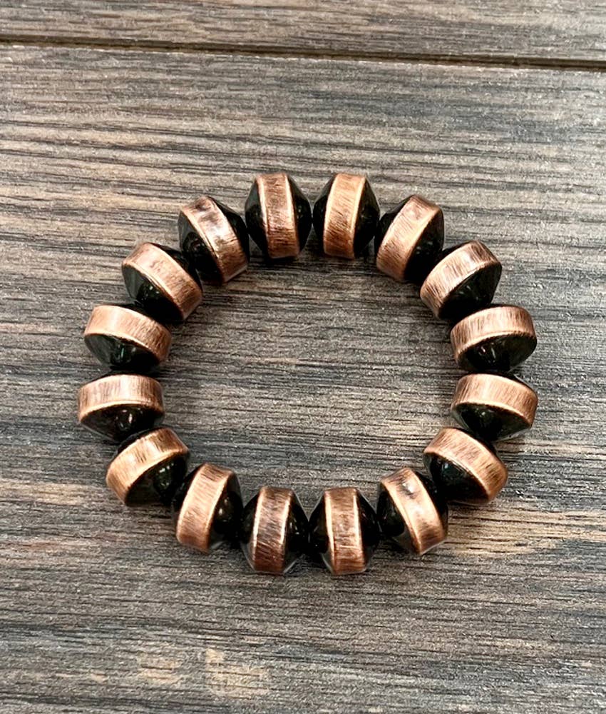 711618, Handmade 12mm Copper Navajo Bead Stretch Bracelet