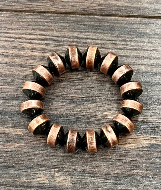 711618, Handmade 12mm Copper Navajo Bead Stretch Bracelet