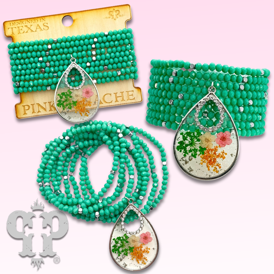 Pressed flower charm bracelet