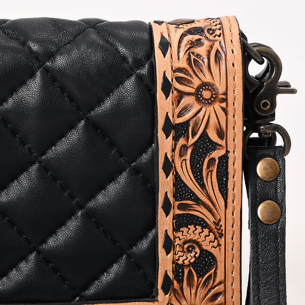 Handcrafted Western Leather Organizer Bag Floral Tooled Panel
