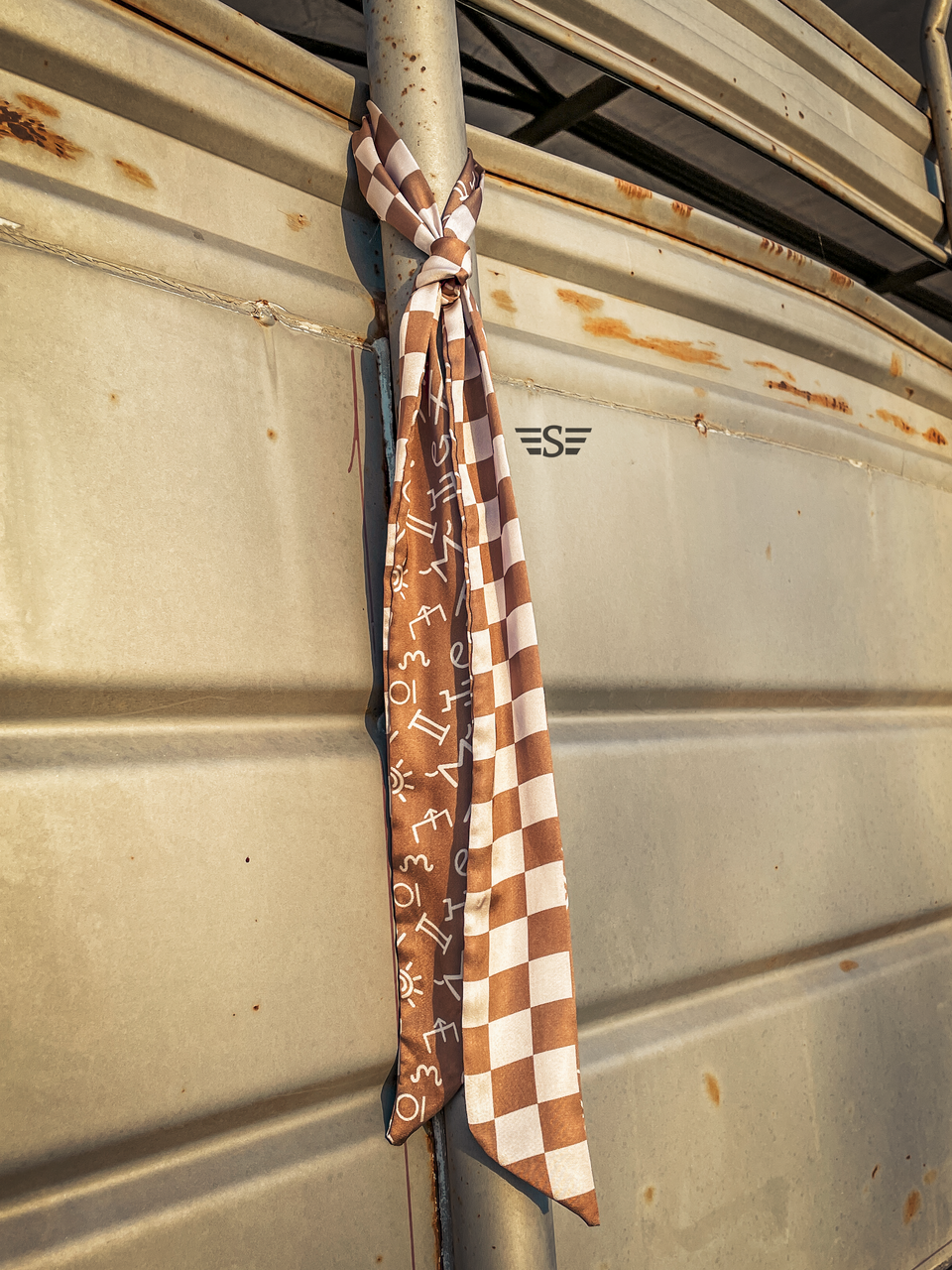 Neutral Checked Brand Twilly