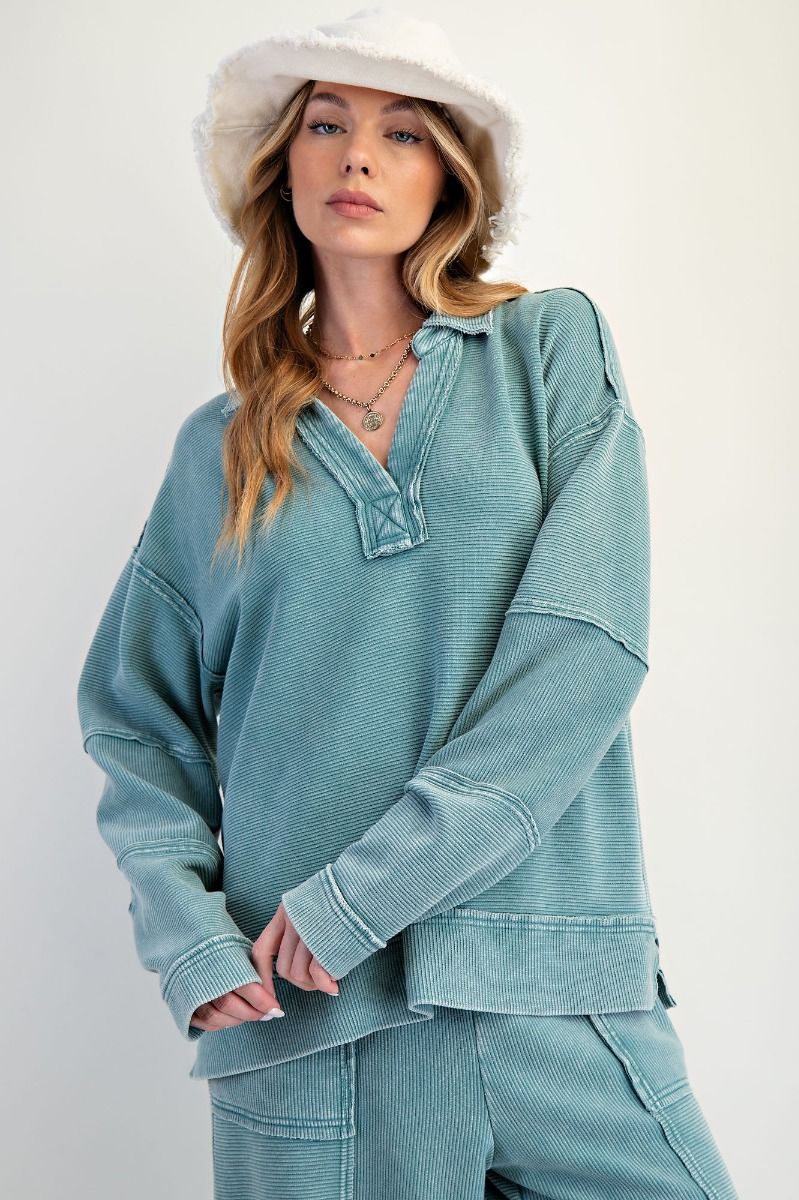 TEXTURED THERMAL WASHED PULLOVER
