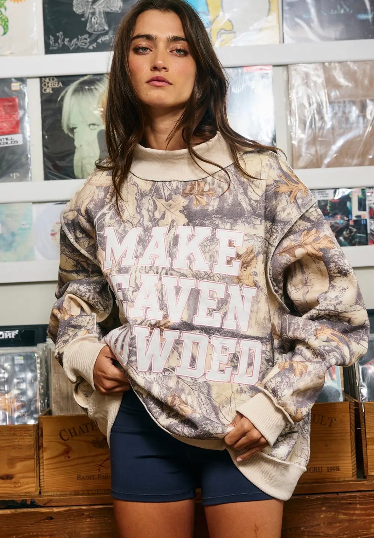 HEAVEN | Camo Appliqué
Embroidery Sweatshirt