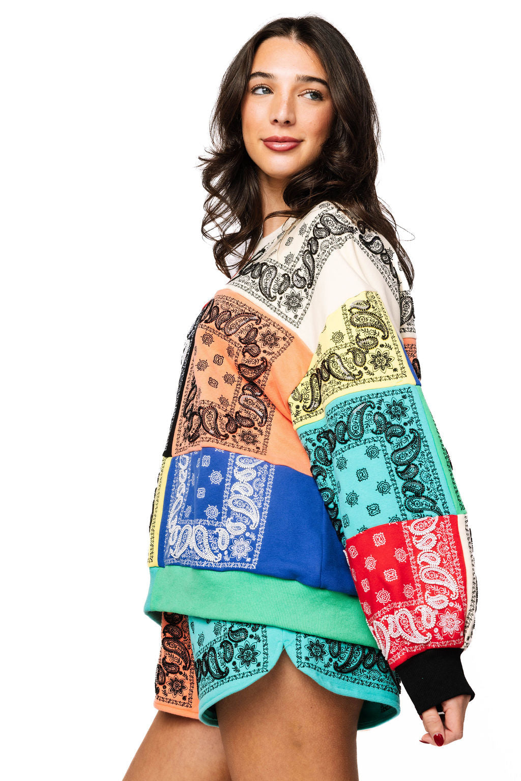 Queen Of Sparkles MULTI COLORBLOCK BANDANA SWEATSHIRT or SHORTS