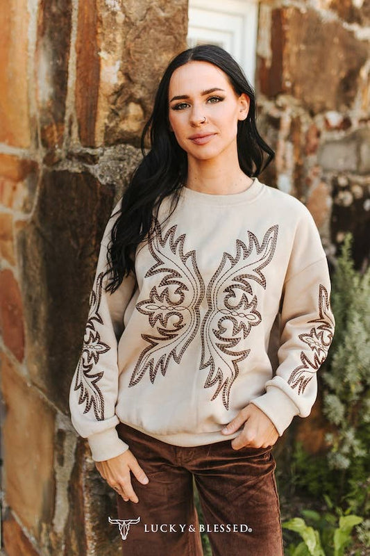 Khaki Boot-Stitch Detail Long Sleeve Sweatshirt