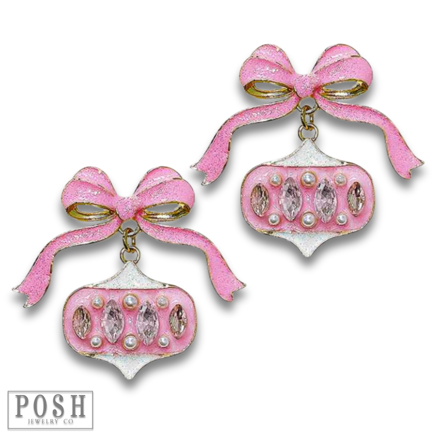 Pink Christmas ornament earring