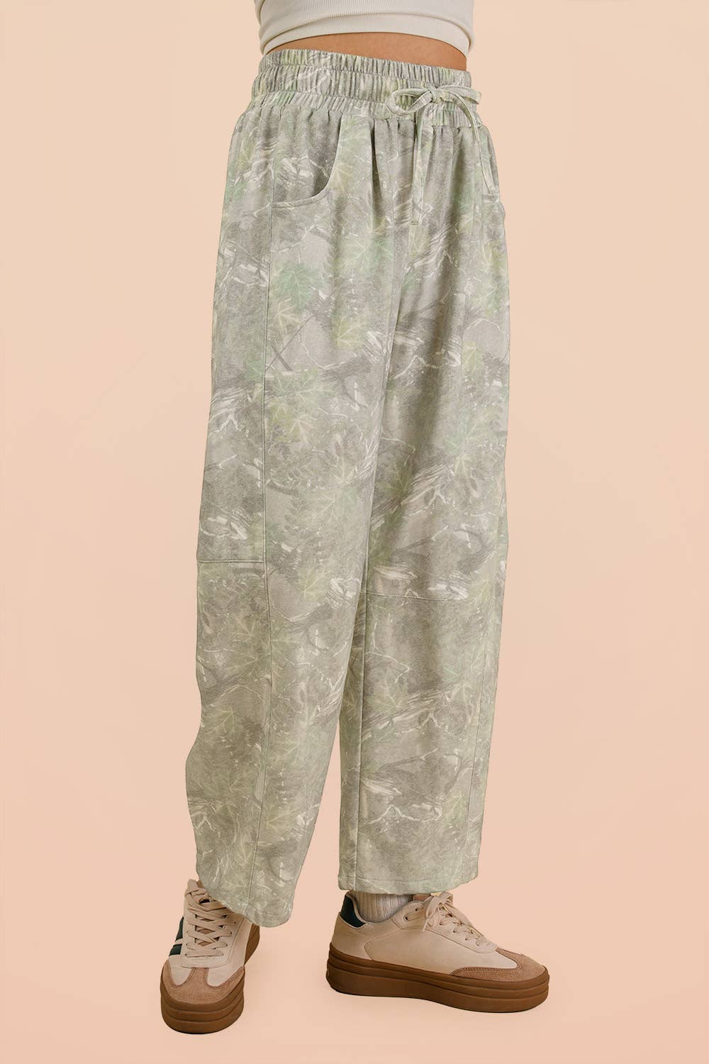 Camo Print Casual Knit Barrel Pants