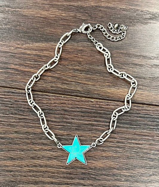 Western Star Turquoise Chain Necklace