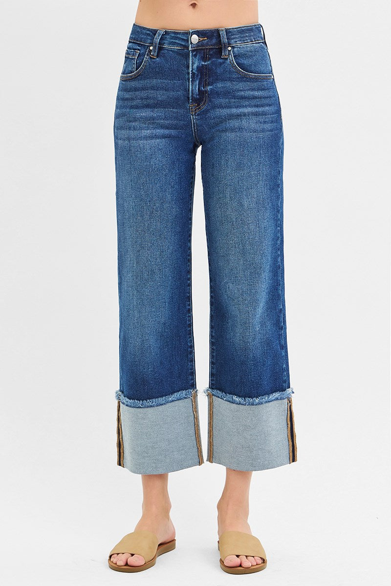 Risen Mid Rise Wide Cuffed Jeans