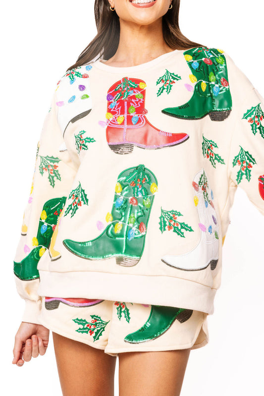 Queen Of Sparkles Beige Multi
Christmas Cowboy Boots Sweatshirt