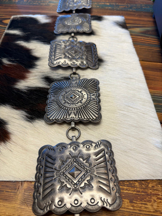 Vintage Silver Square Concho With Chain Belt