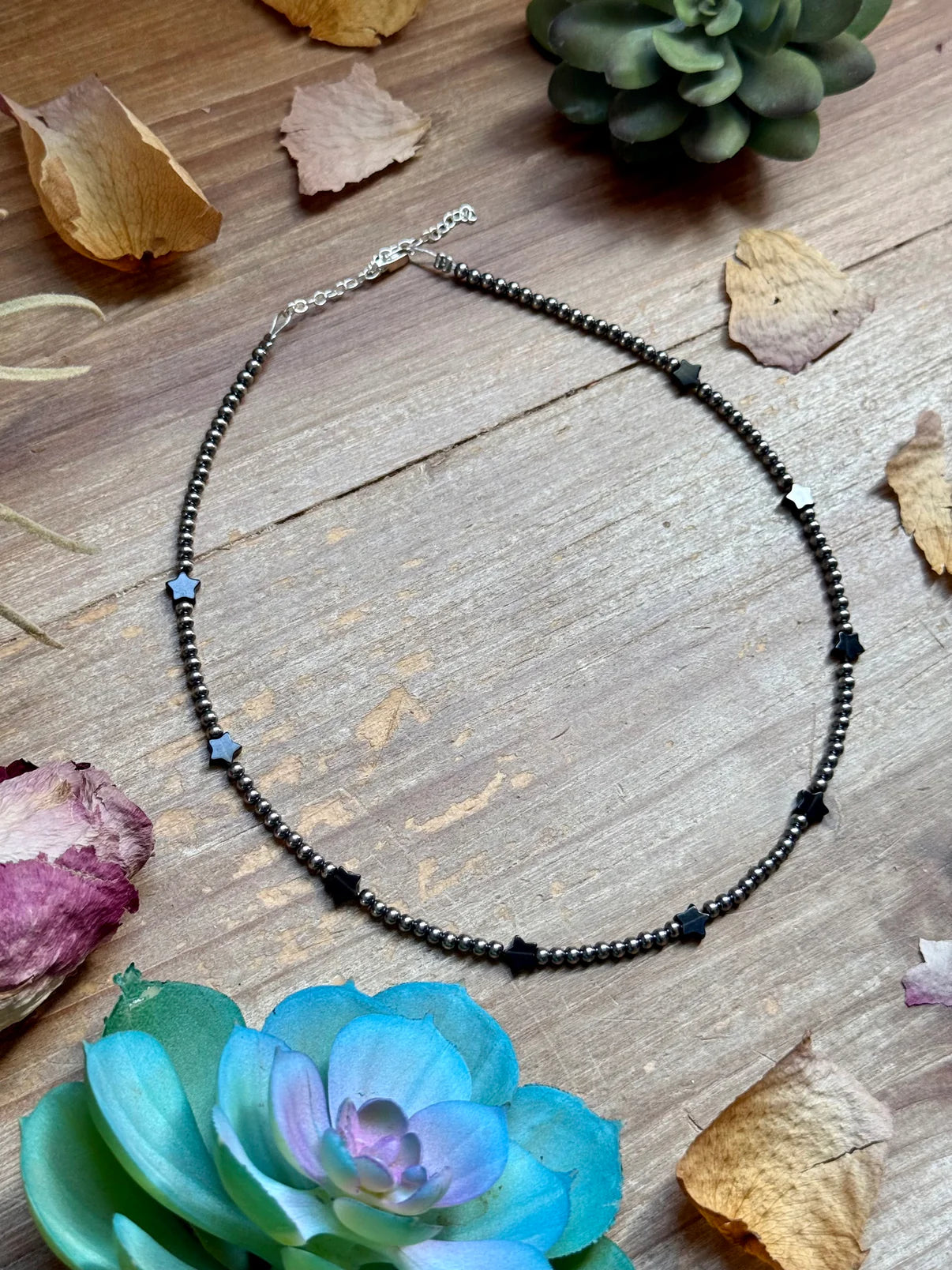 15" Black Onyx Star Necklace -
Sterling Silver Pearls