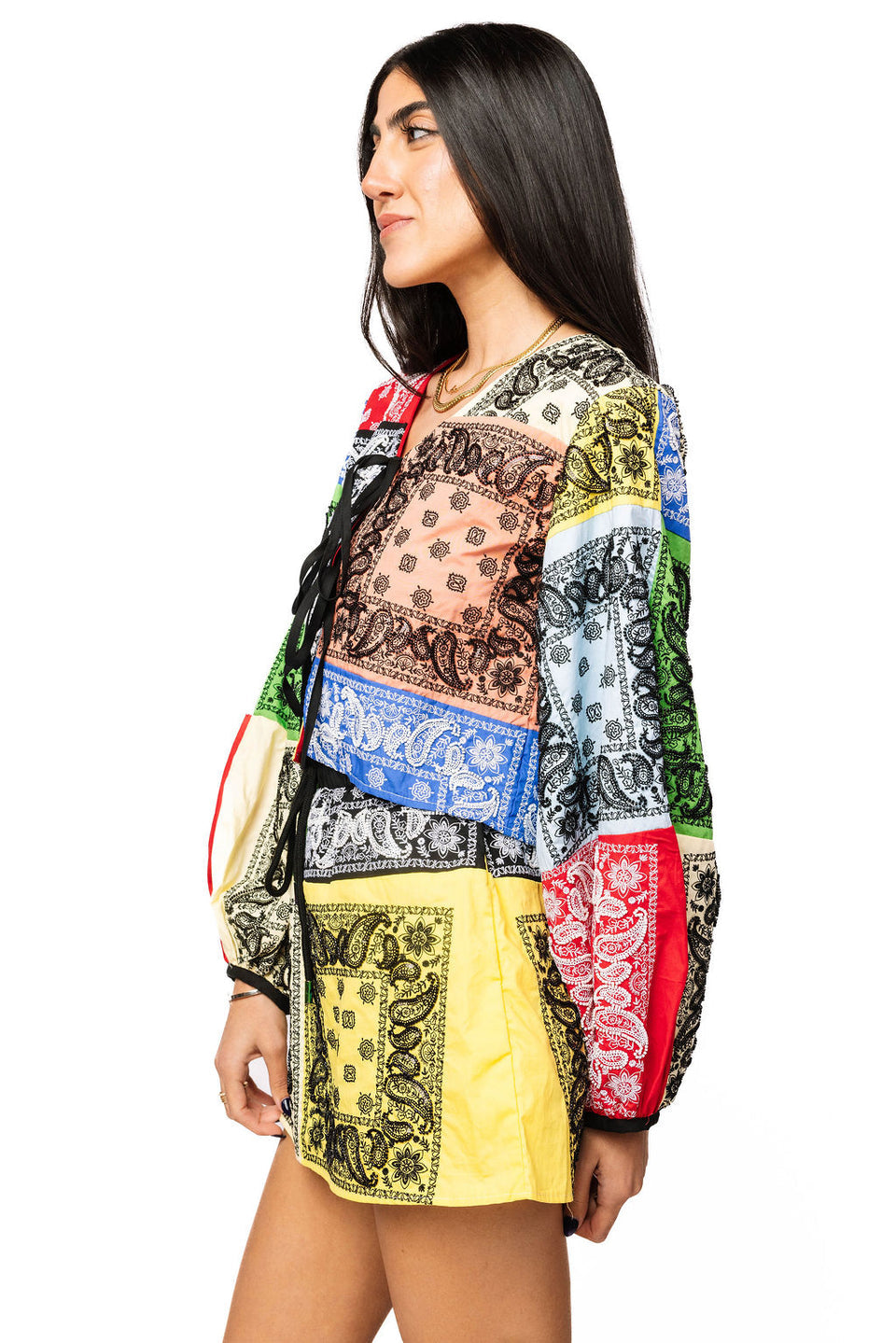 Queen Of Sparkles Multi Colorblock Bandana Cotton Tie Top