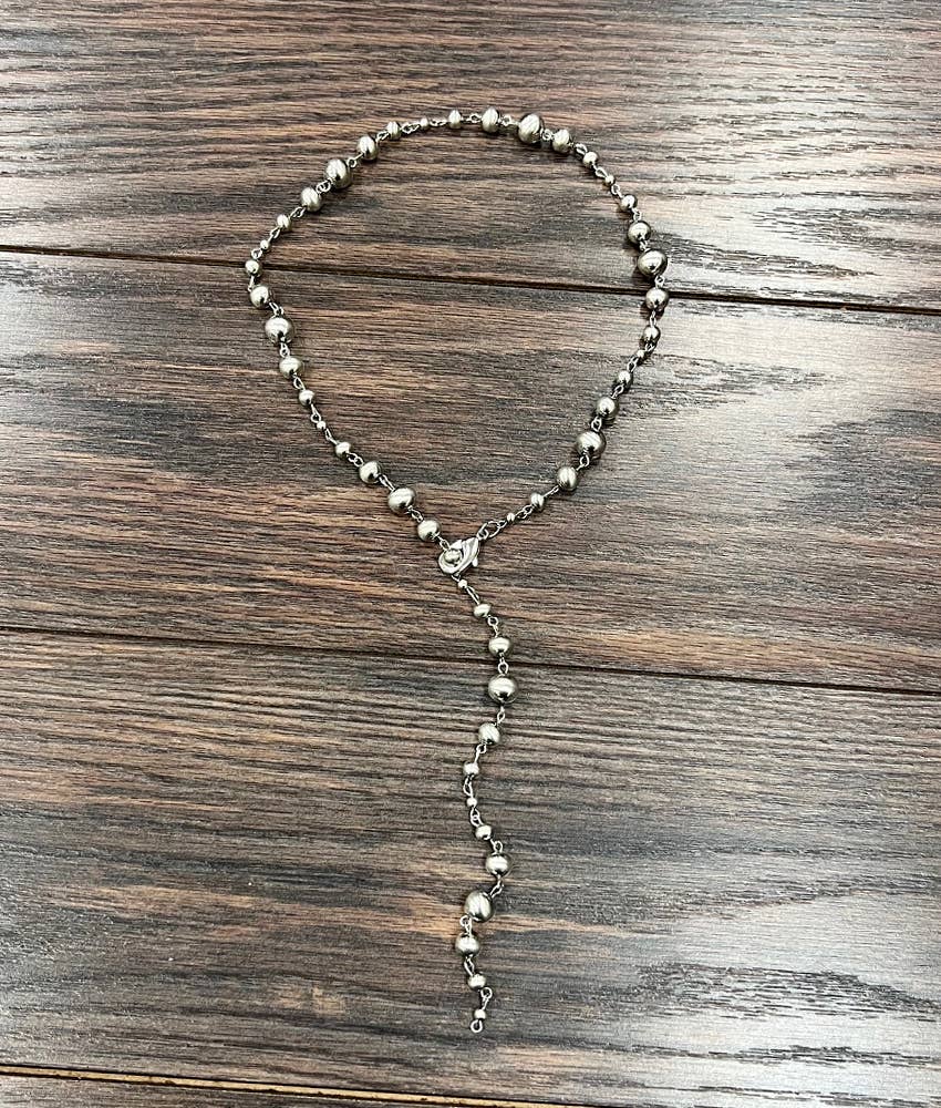 739002, Handmade Lariat Silver Navajo Bead Necklace