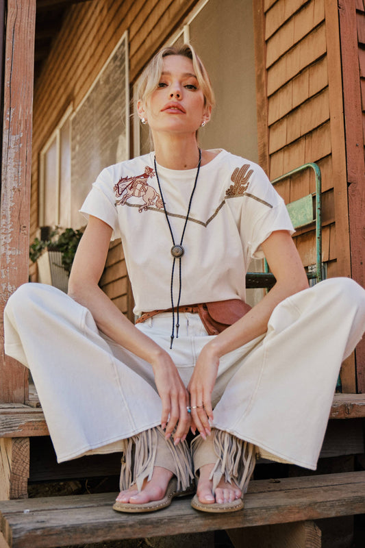 Embroidered Shoulder Western Yoke T-Shirt