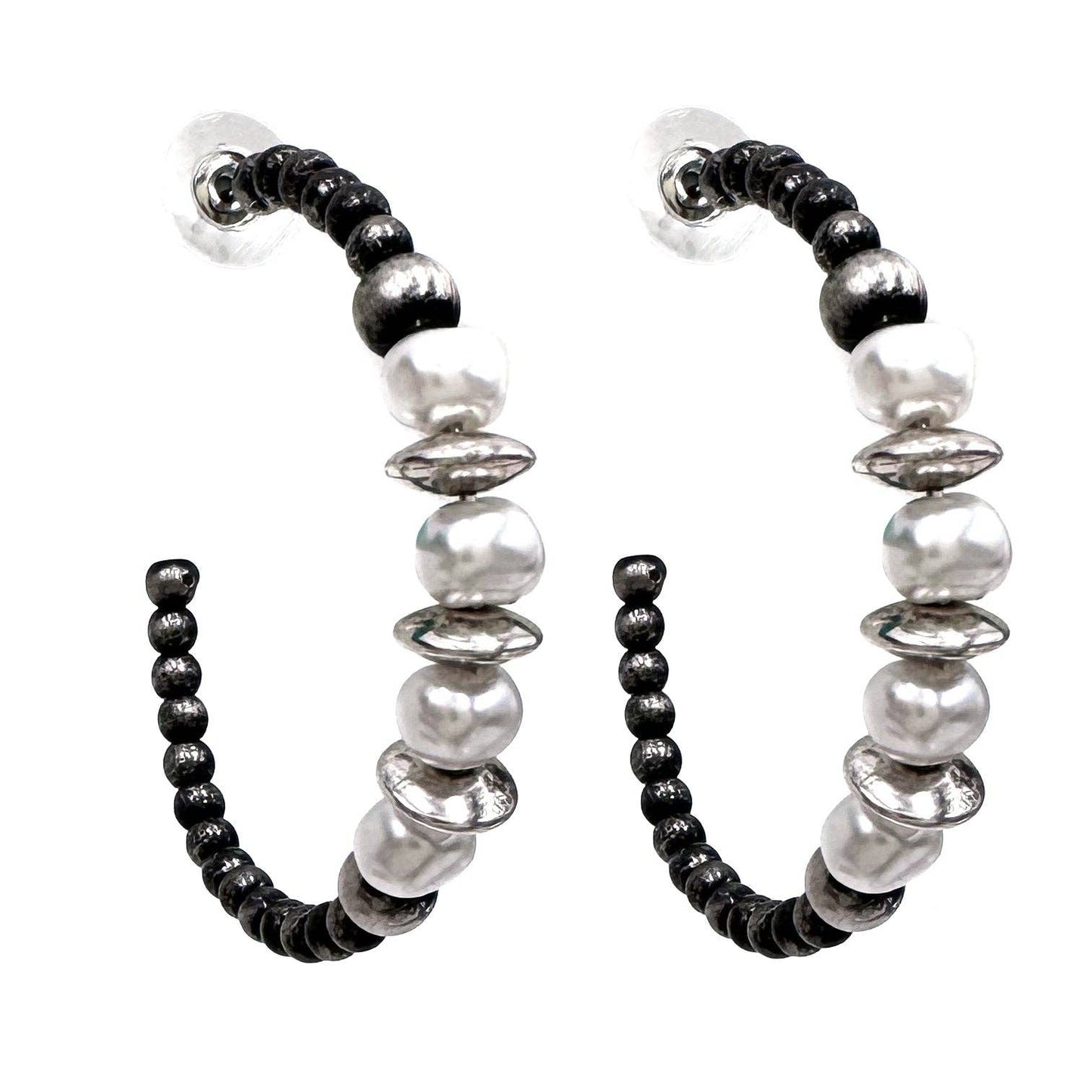 Pearl Navajo Bead C Hoop Earrings