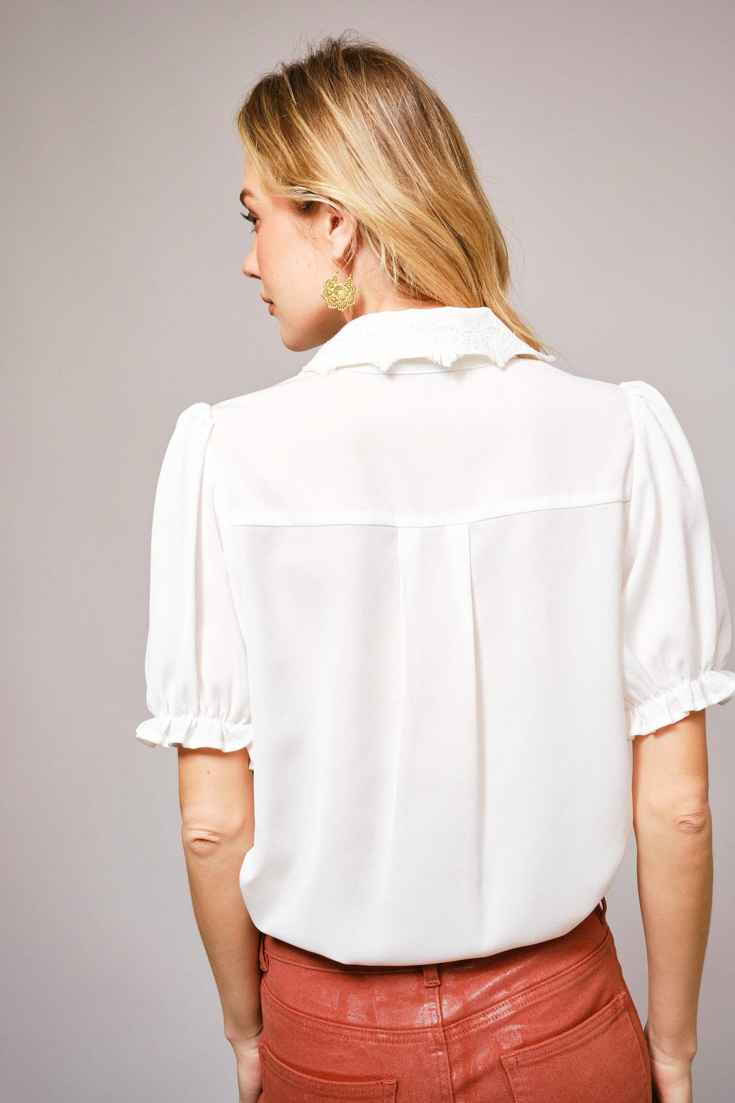 Pin Up Girl Cactus Print Lace Collar Blouse