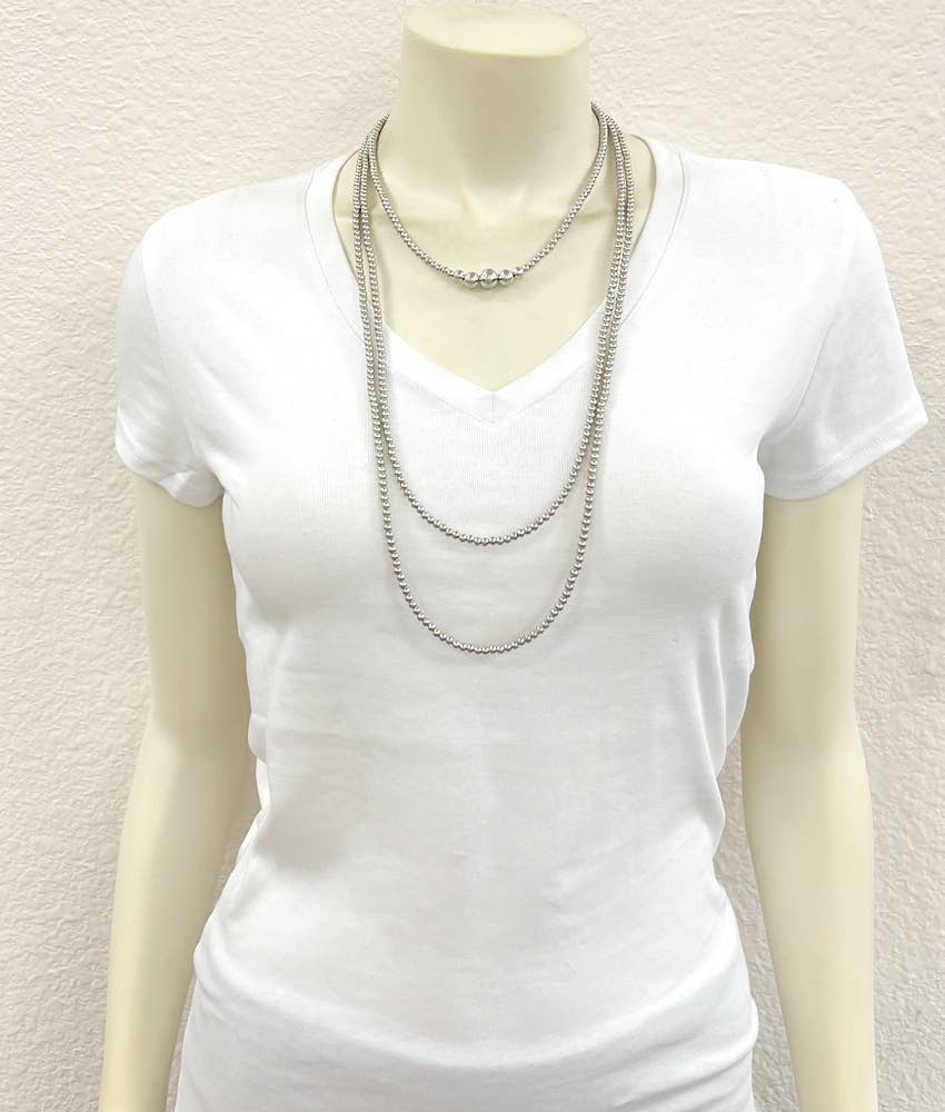 Nancy Handmade Silver Navajo Bead Necklace