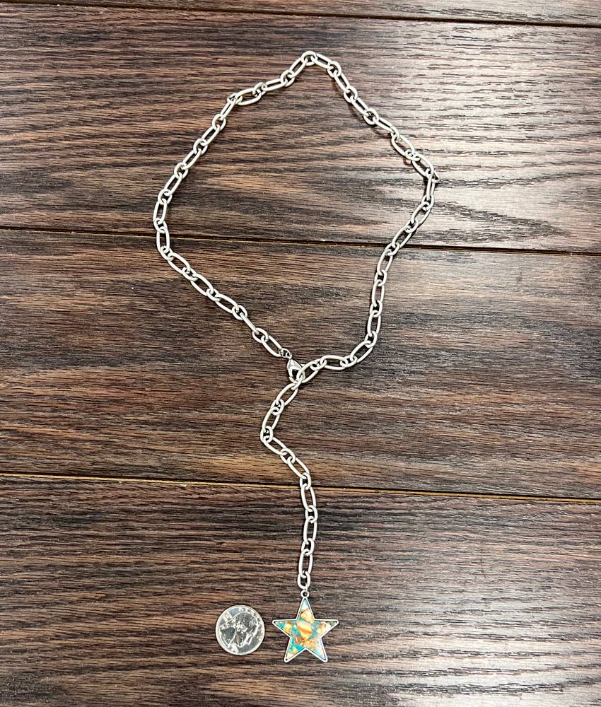 737946, Lariat Star Gemstone Necklace