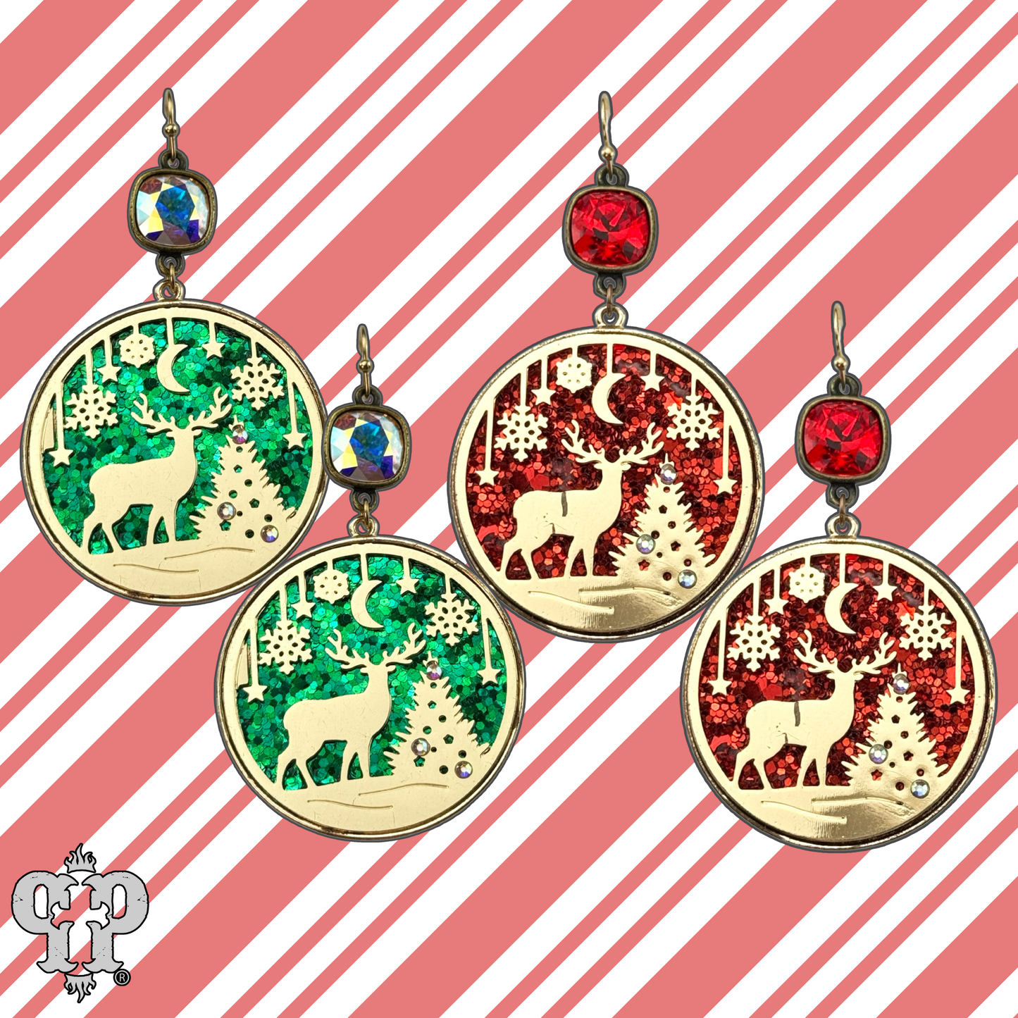 Laser Christmas scene with Austrian crystal earring