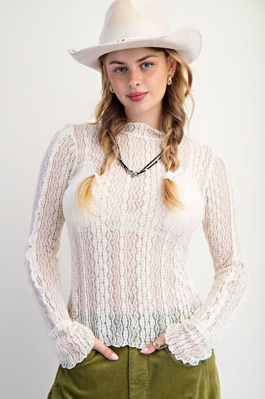 LONG SLEEVE LACE FITTED TOP