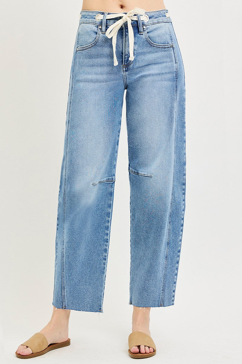Slouchy Drawstring Barrel Jeans by Risen