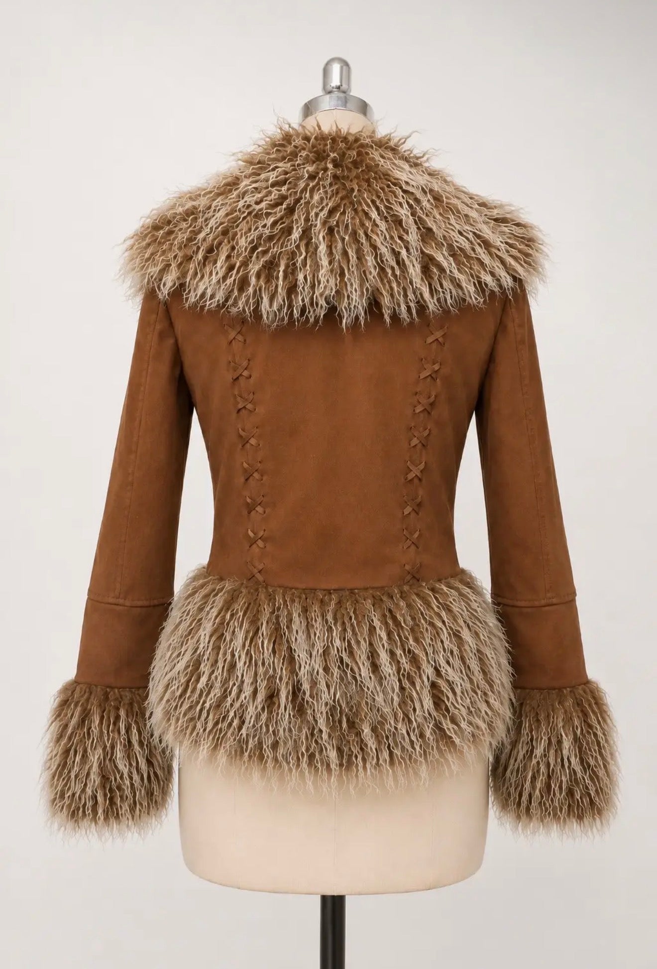 Western Faux Fur Lace-Up Jacket