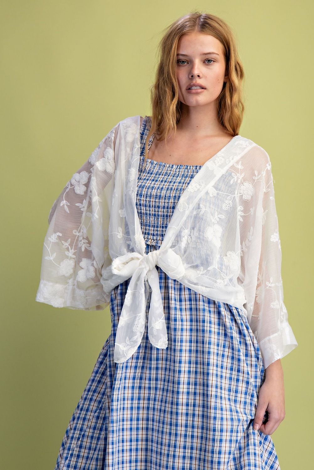 EMBROIDERY CREPE CHIFFON KIMONO