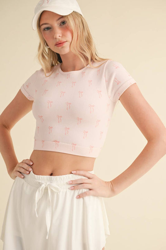 Bow Print Crewneck Baby Tee