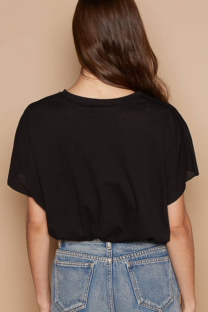 Oversized v-neck front pocket short sleeve solid top SALE