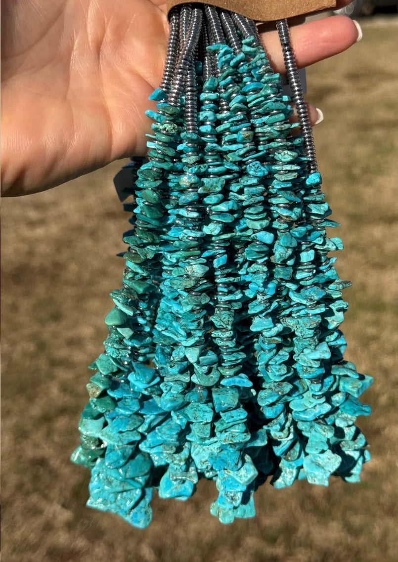 Blue Turquoise & Silver Hematite Necklace 18in